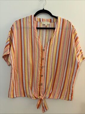 Cynthia Rowley Multicolor Stripe Button-Front Tie Hem Top